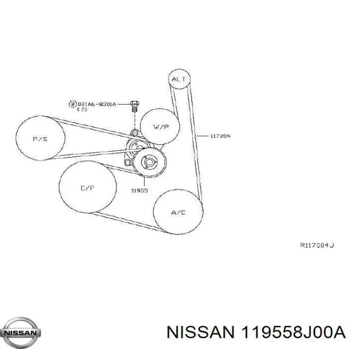 119558J00A Nissan натягувач приводного ременя