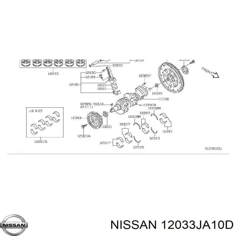 12033JA10D Nissan/Infiniti Кільця поршневі комплект на мотор, STD.