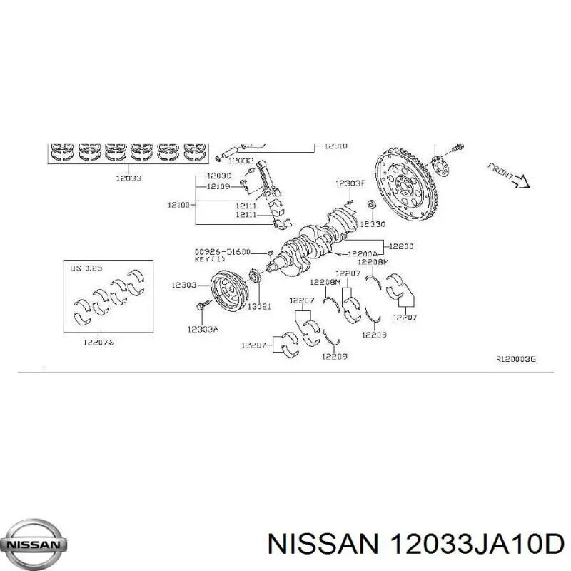Купити 12033JA10D Nissan/Infiniti Маслоз'емні кільця, стандартні