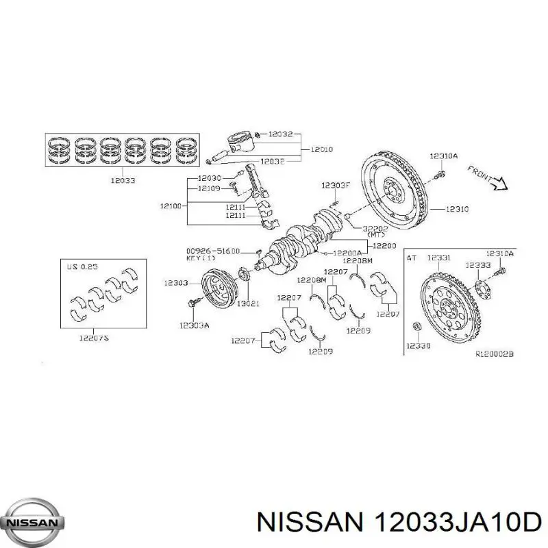 Поршні і шатуни Nissan/Infiniti 12033JA10D ціна, від 112.96 USD
