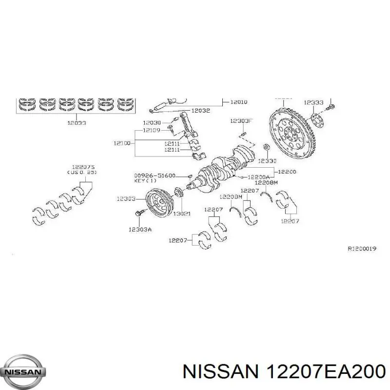 12207EA200 Nissan вкладиші колінвала, корінні, комплект, стандарт (std)