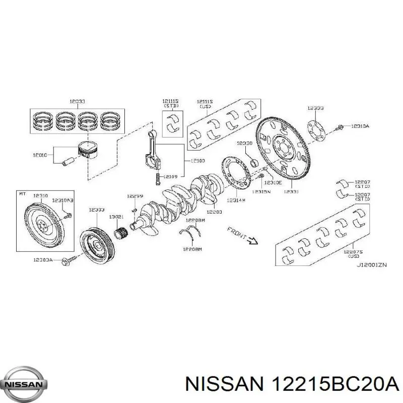 Купити 12215BC20A Nissan/Infiniti Вкладиші колінвала, корінні, комплект, стандарт (STD)