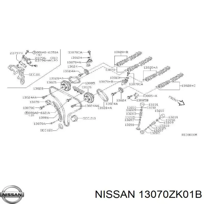 Купити 13070ZK01B Nissan/Infiniti Натягувач ланцюга ГРМ розподілвалів, лівого