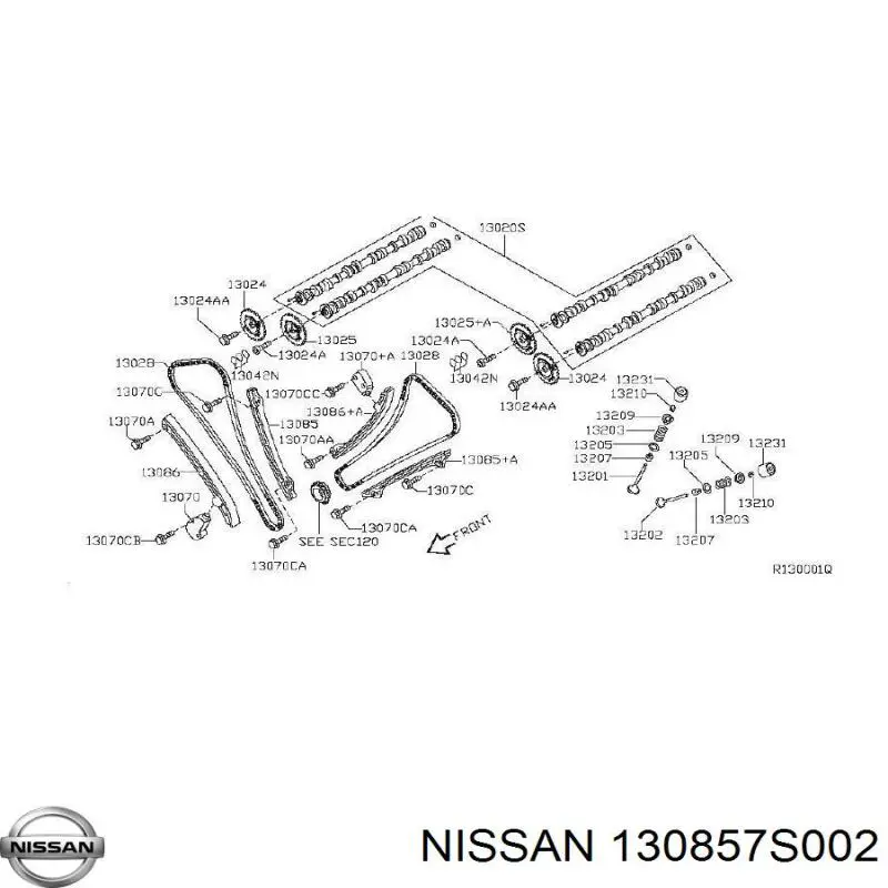 Заспокоювач ланцюга ГРМ, внутрішній правий 130857S001 Nissan