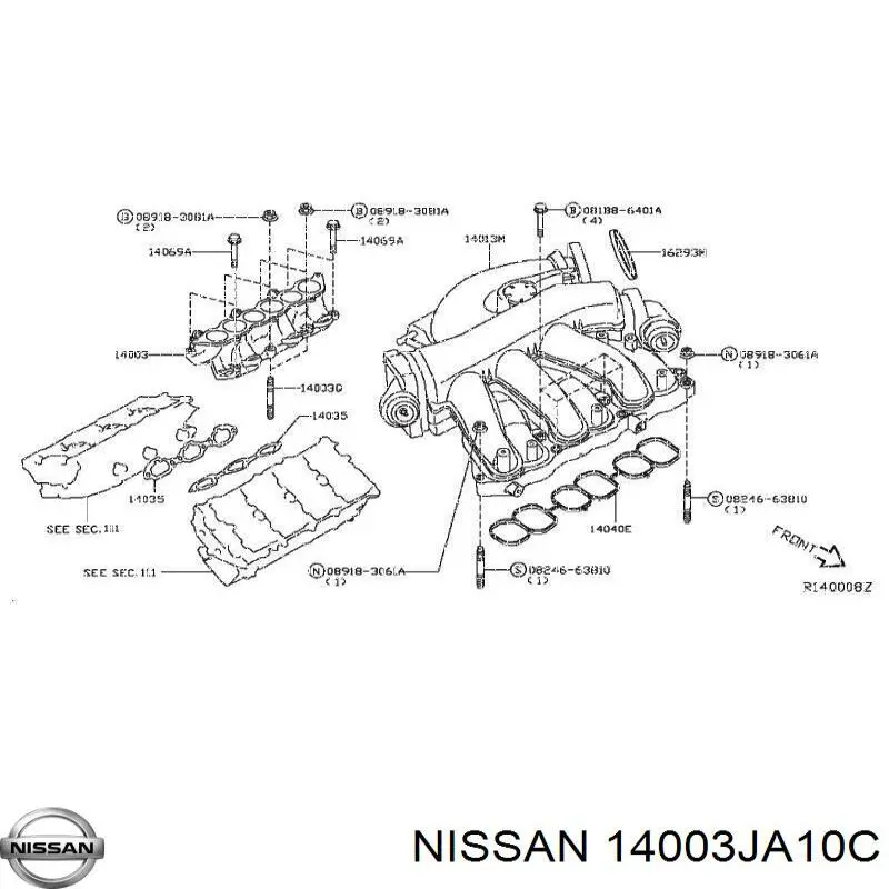 Колектор впускний нижній Nissan/Infiniti 14003JA10C ціна, від 19.31 USD