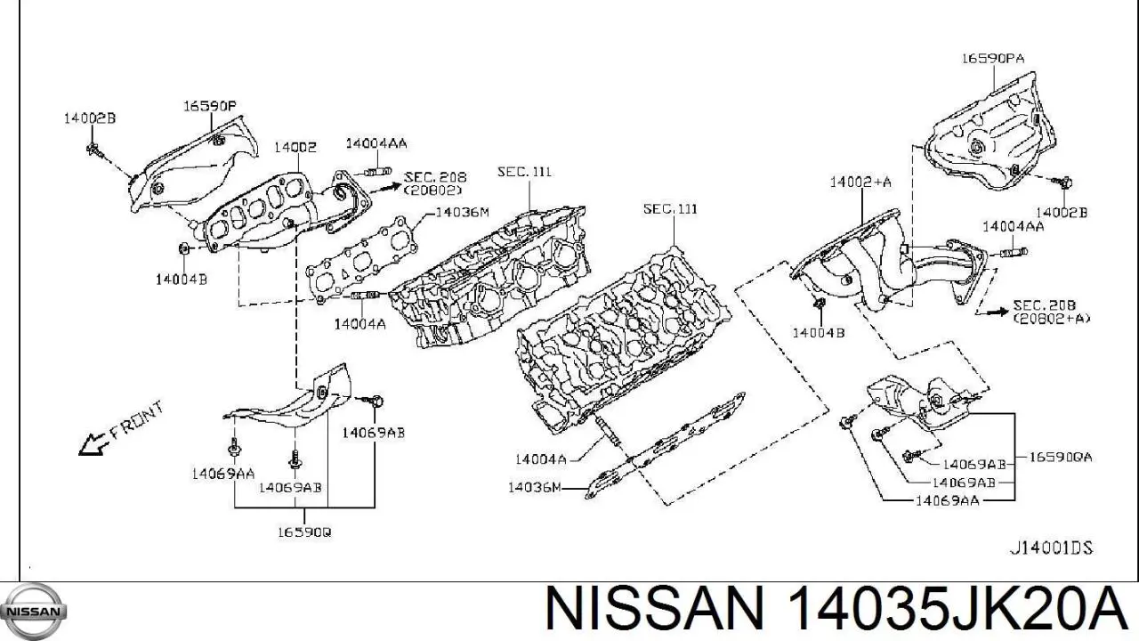 14035JK20A Nissan прокладка впускного колектора, верхня