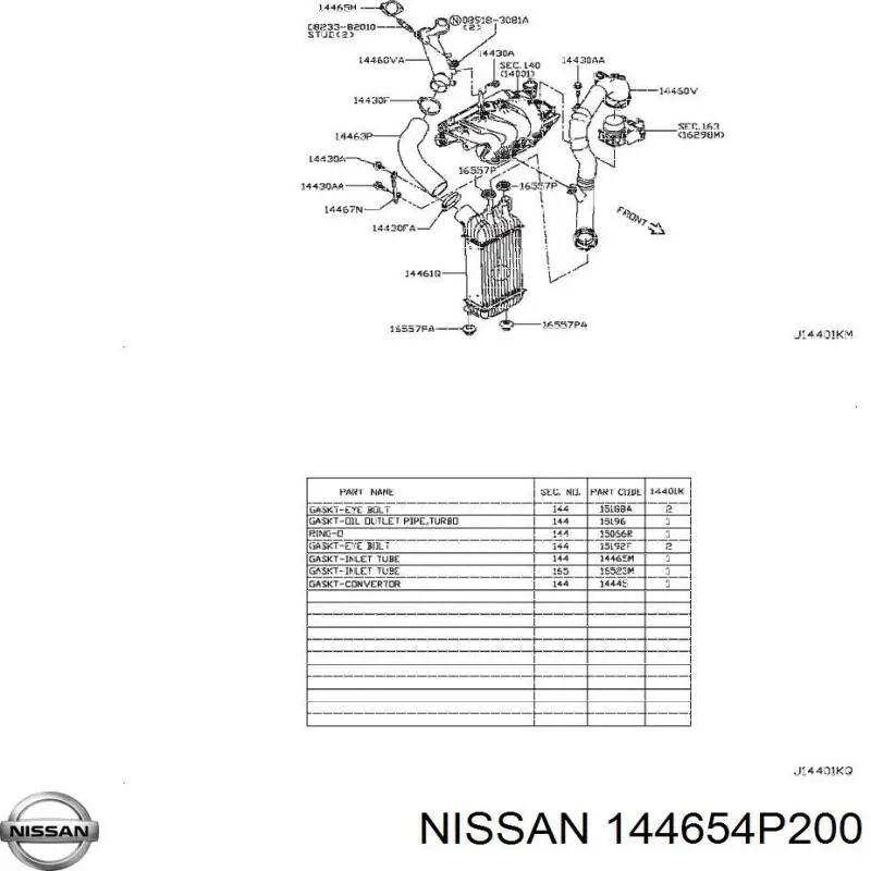 Прокладка турбіни нагнітаючого повітря, прийом на Nissan Almera (V10)