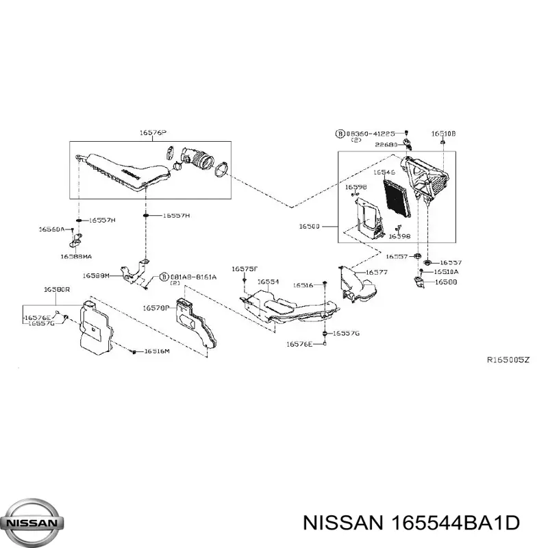 Купити 165544BA1D Nissan/Infiniti Патрубок повітряний, вхід повітряного фільтра