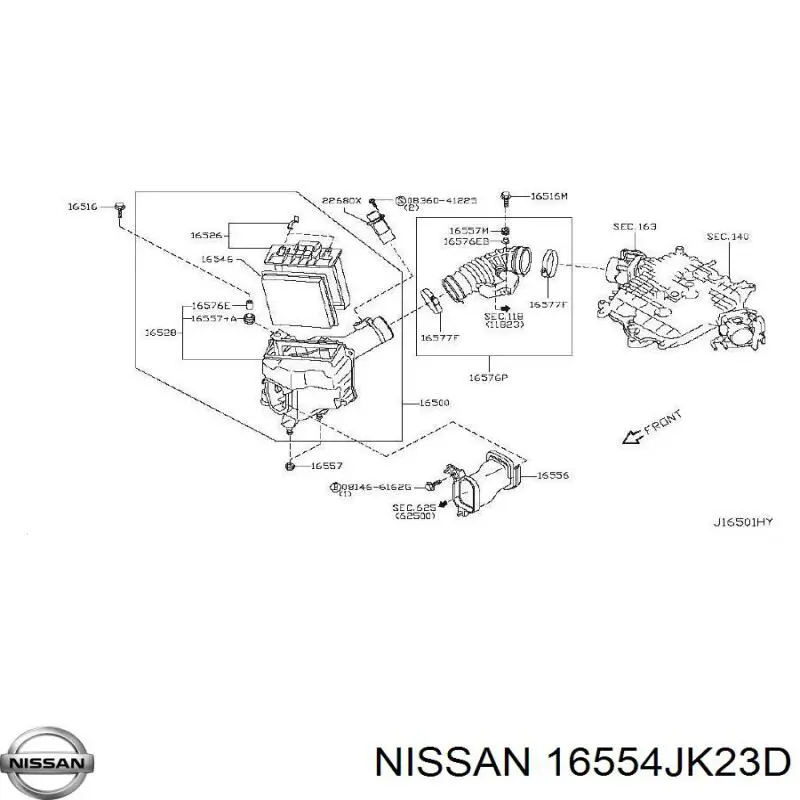 Патрубок повітряний, вхід повітряного фільтра Nissan/Infiniti 16554JK23D ціна, від 47.21 USD