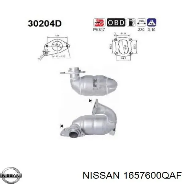 Конвертор-каталізатор (каталітичний нейтралізатор) Nissan/Infiniti 1657600QAF ціна, від 198.10 USD