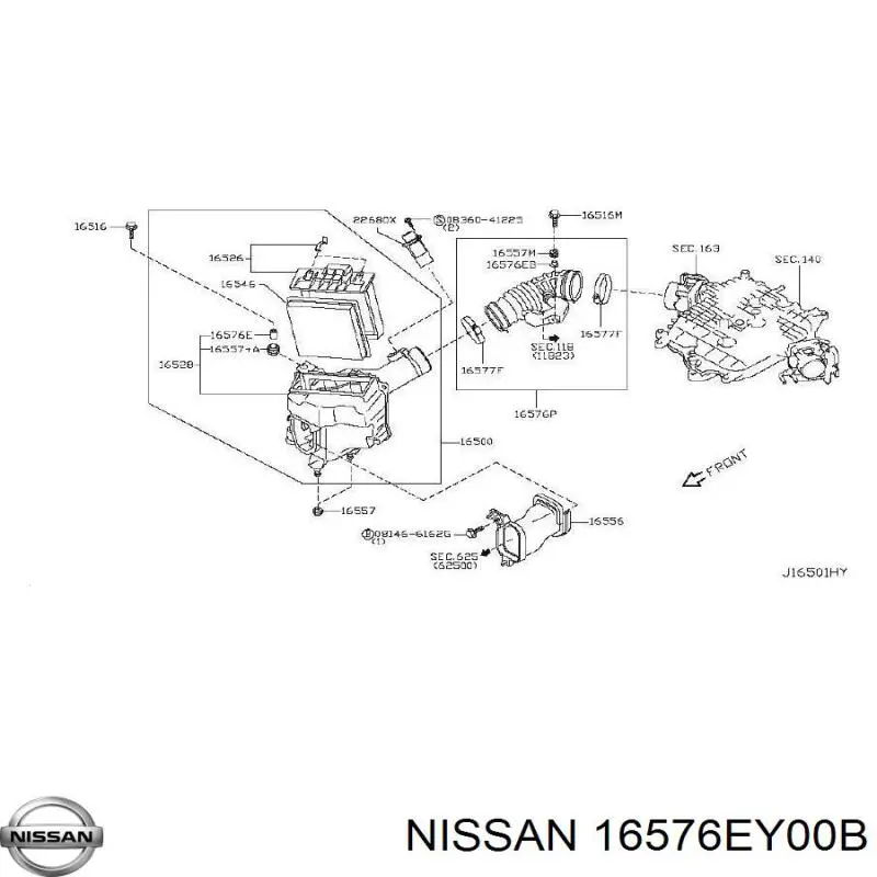 Купити 16576EY00B Nissan/Infiniti Патрубок повітряний, вихід повітряного фільтра