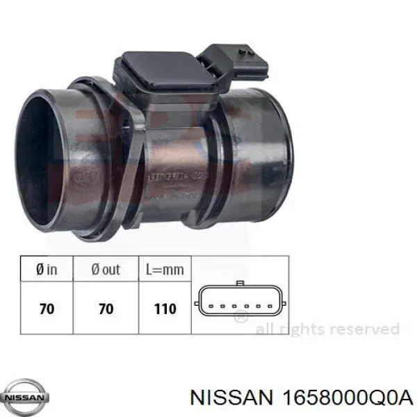 1658000Q0A Nissan датчик потоку (витрати повітря, витратомір MAF - (Mass Airflow))
