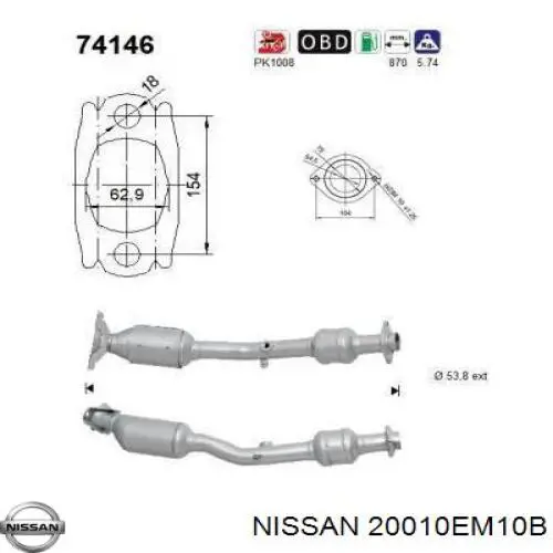 Глушник, передня частина Nissan/Infiniti 20010EM10B ціна, від 177.33 USD