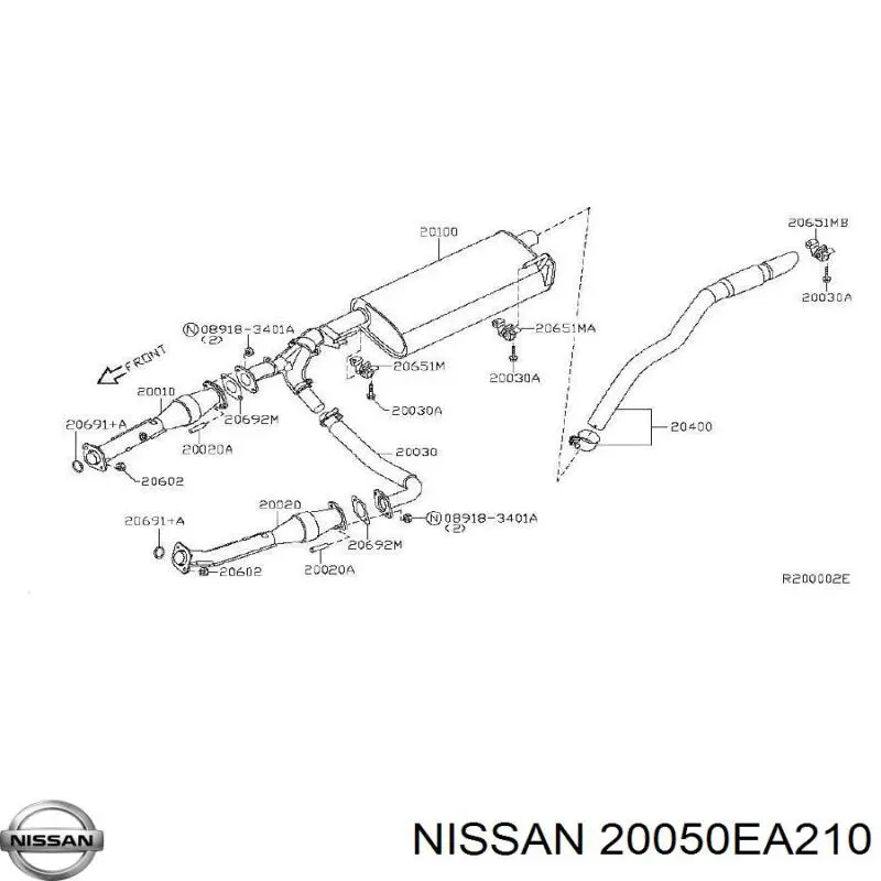 Глушник, задня частина 20050EA210 Nissan