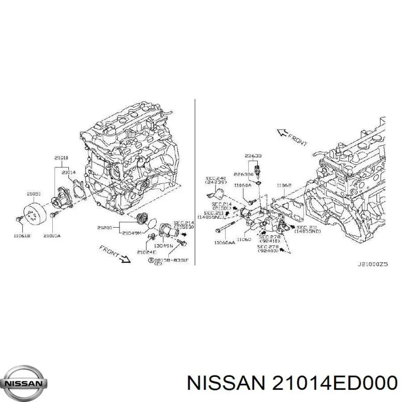 21014ED000 Nissan прокладка водяної помпи