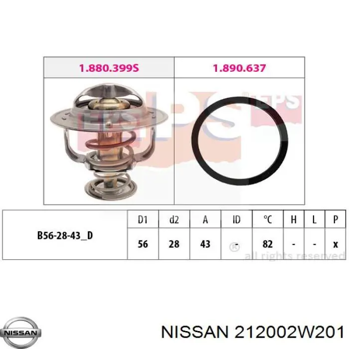 212002W201 Nissan Термостат (Температура включения - 82)