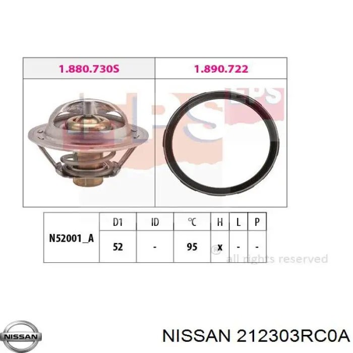 Автомобільний термостат Nissan/Infiniti 212303RC0A ціна, від 12.60 USD