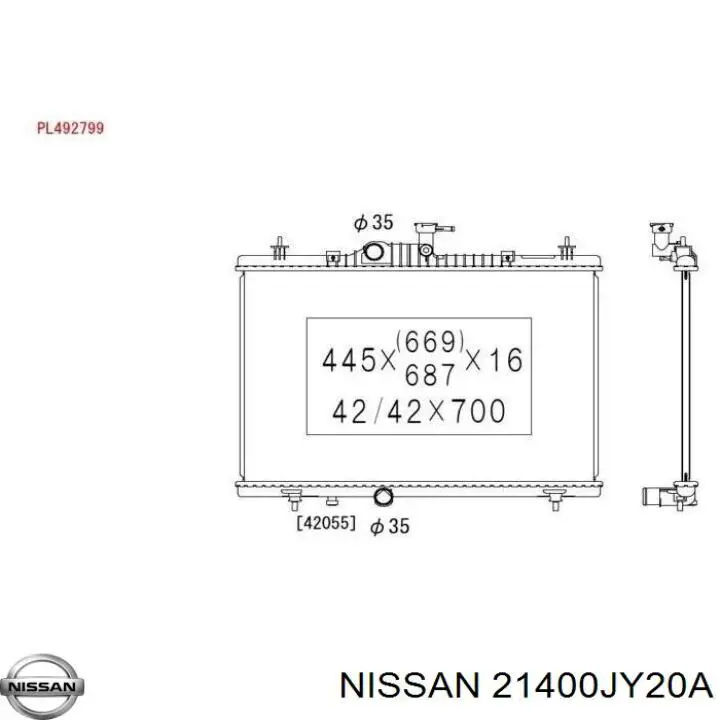 Радіатор охолодження двигуна 21400JY20A Nissan