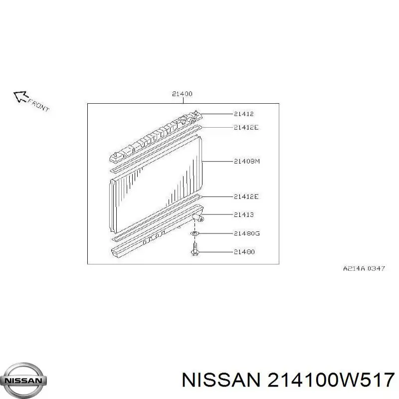 Радіатор охолодження двигуна 214100W517 Nissan