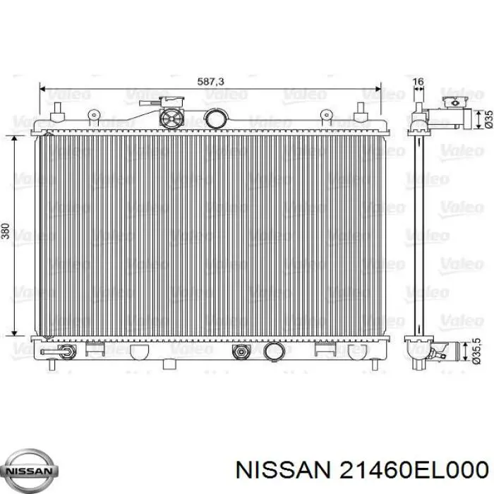 Радіатор охолодження двигуна 21460EL000 Nissan