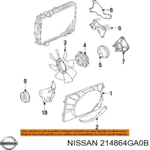 Вентилятор/крильчатка радіатора охолодження, правий 214864GA0B Nissan/Infiniti