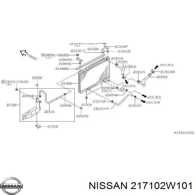 Бачок системи охолодження двигуна розширювальний Nissan/Infiniti 217102W101 ціна, від 115.18 USD