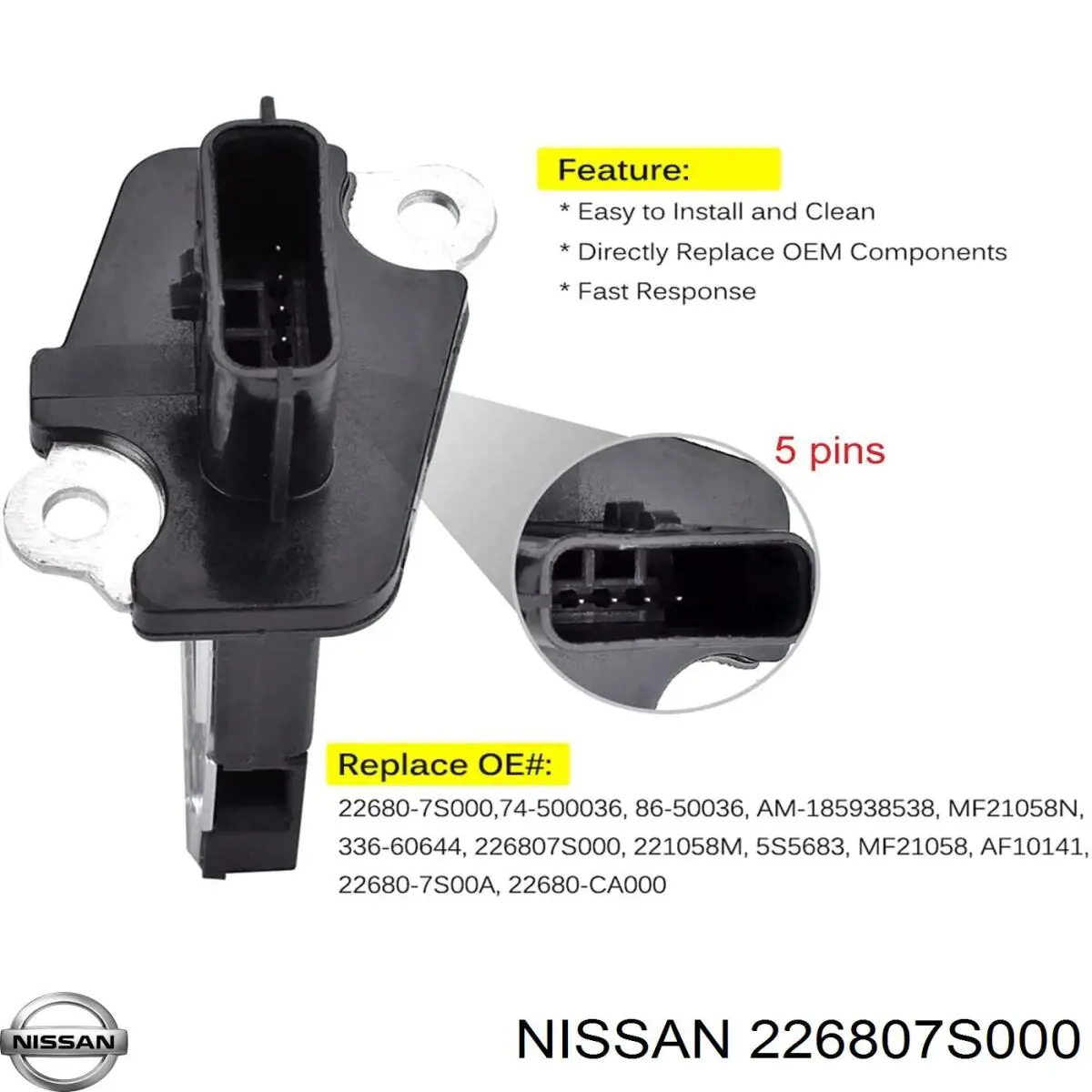 226807S000 Nissan датчик потоку (витрати повітря, витратомір MAF - (Mass Airflow))