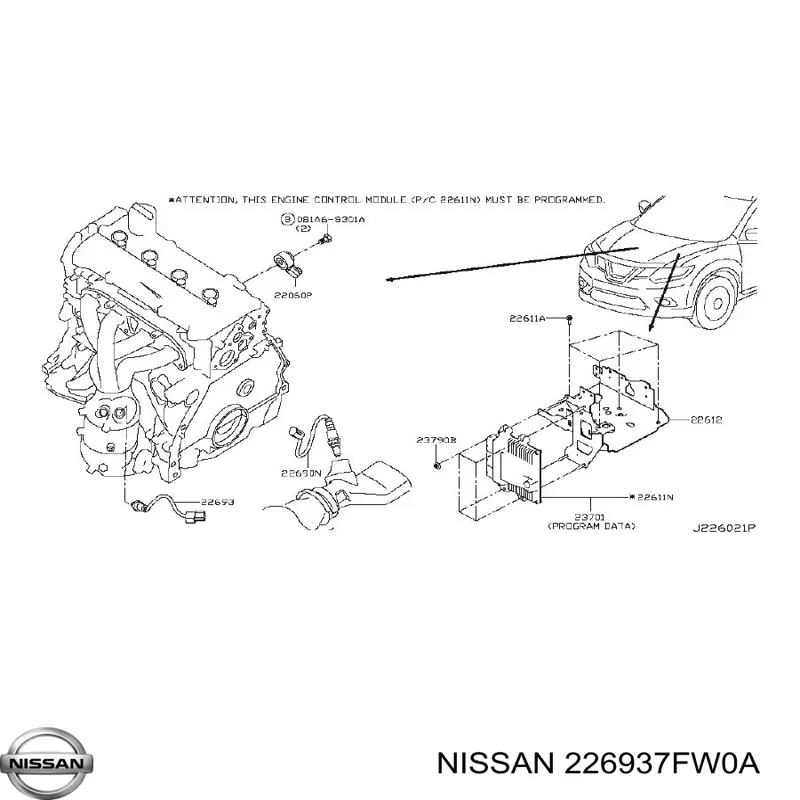 226937FW0A Nissan/Infiniti Лямбдазонд, датчик кисню до каталізатора