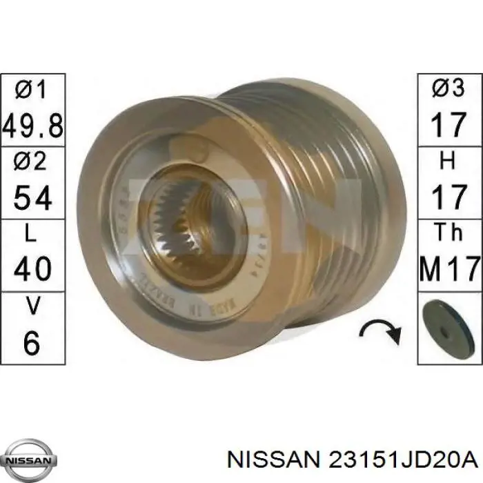 Шків генератора NISSAN 23151JD20A