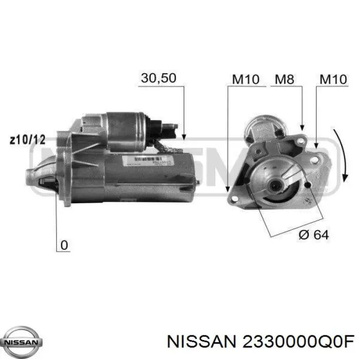 Стартер Nissan/Infiniti 2330000Q0F ціна, від 50.67 USD
