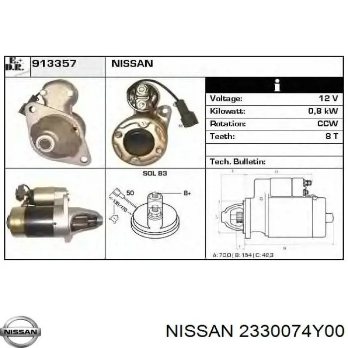 Стартер Nissan/Infiniti 2330074Y00 ціна, від 51.05 USD