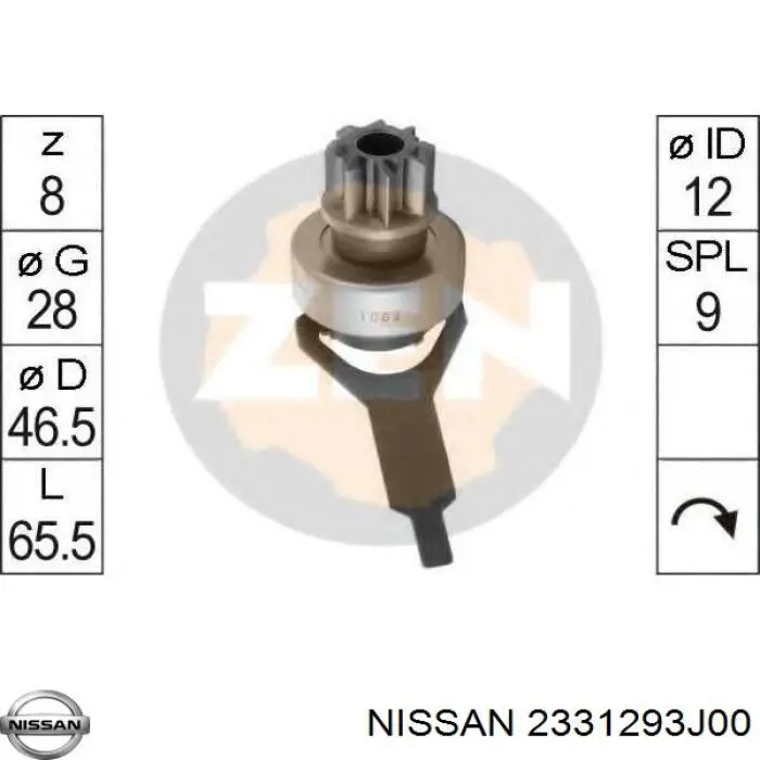 Бендикс стартера 2331293J00 Nissan