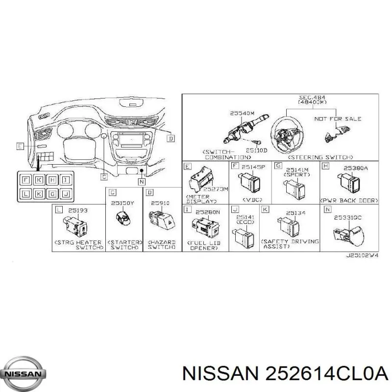 252614CL0A Nissan/Infiniti Кнопка салону приводу замка 3/5 дверей (ляди) / кришки багажника