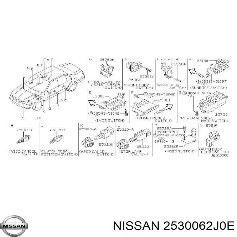 Кнопка стоп-сигналу Nissan/Infiniti 2530062J00 ціна, від 4.43 USD