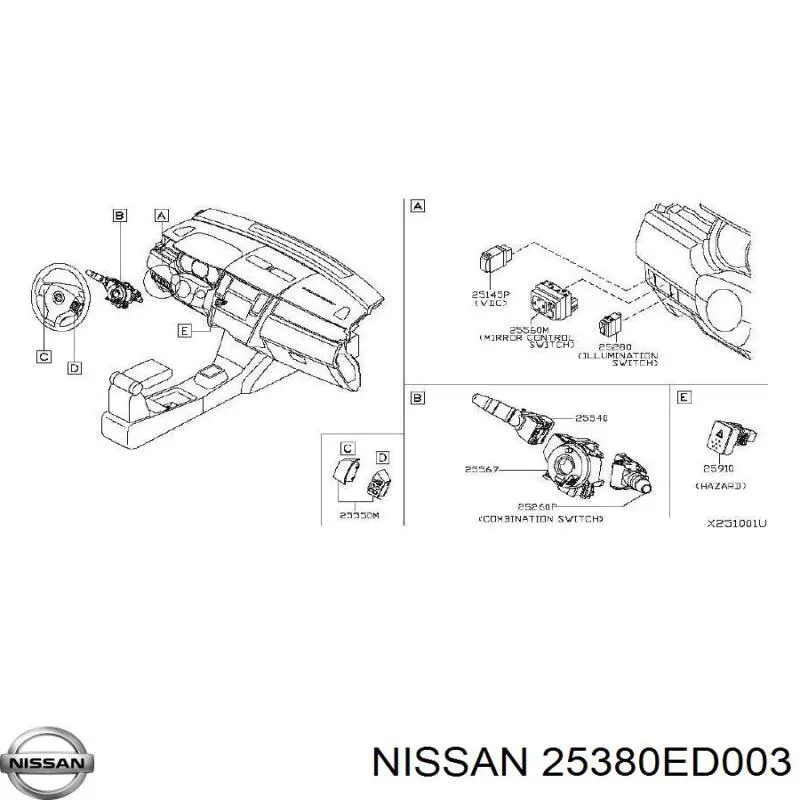 Кнопка приводу замка 3/5 дверей (ляди) / кришки багажника Nissan/Infiniti 25380ED003 ціна, від 12.99 USD