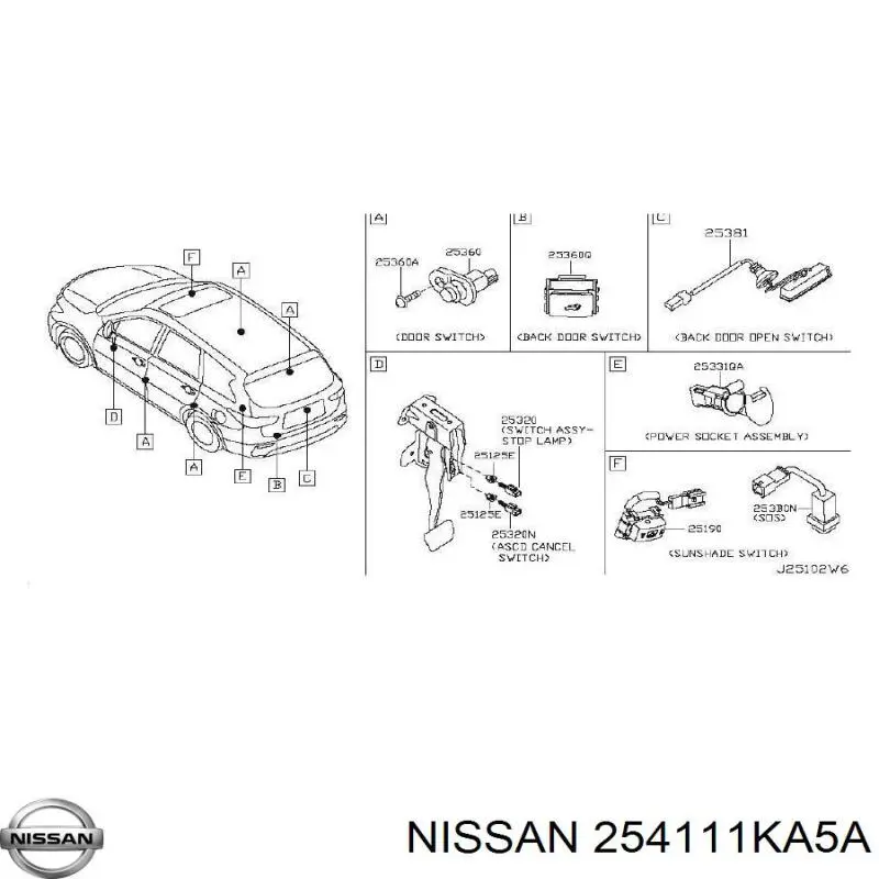 Купити 254111KA5A Nissan/Infiniti Кнопка вмикання двигуна склопідіймача передня права