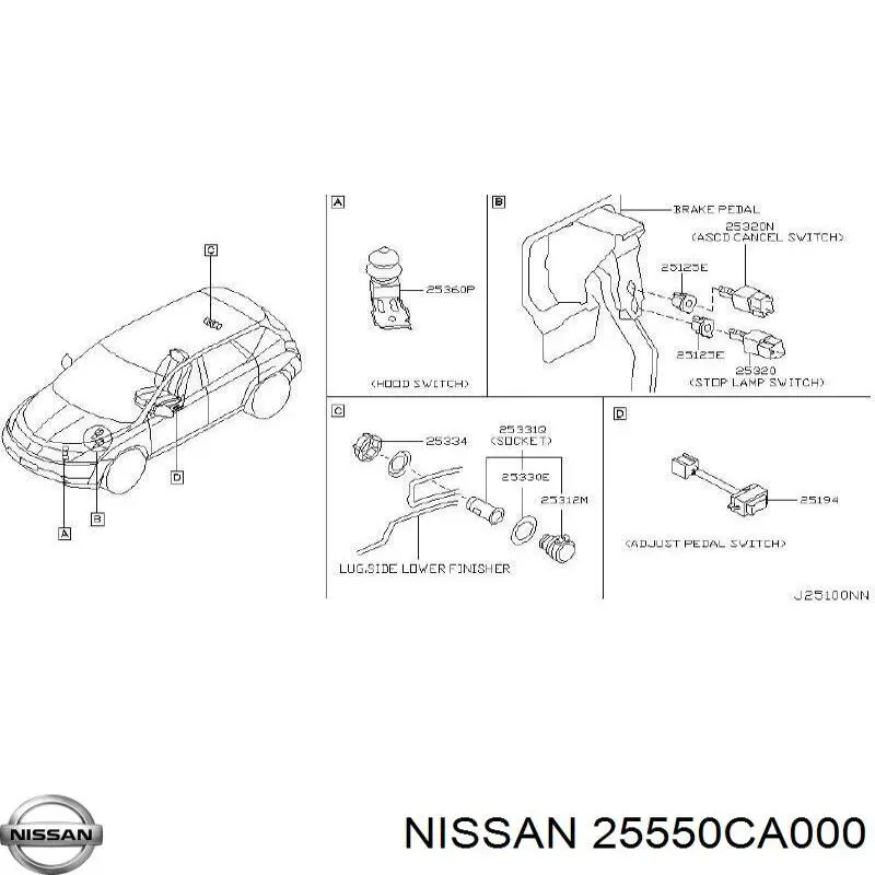 Купити 25550CA000 Nissan/Infiniti Блок кнопкових перемикачів кермового колеса