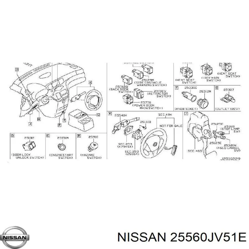 Перемикачі Nissan/Infiniti 25560JV51E ціна, від 51.02 USD