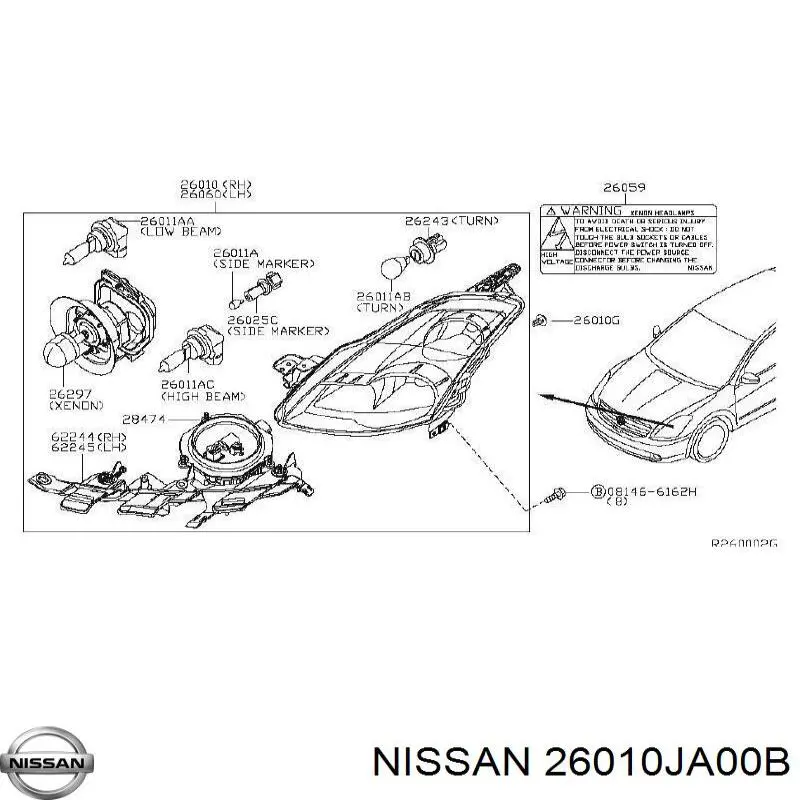Фара правая Nissan/Infiniti 26010JA00B ціна, від 232.29 USD
