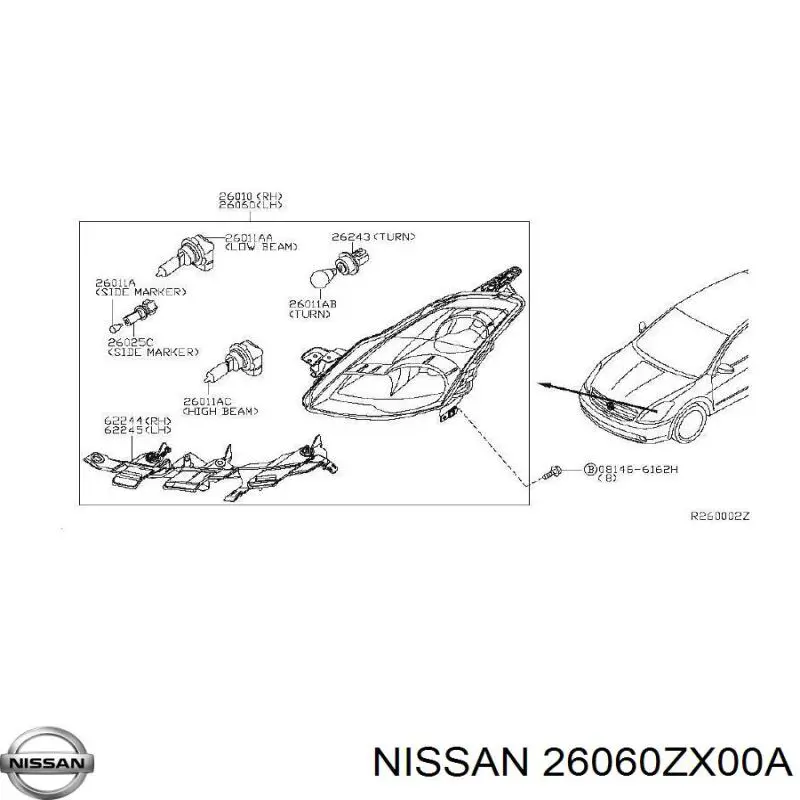 26060ZX00A Nissan/Infiniti Фара дальнього світла в зборі