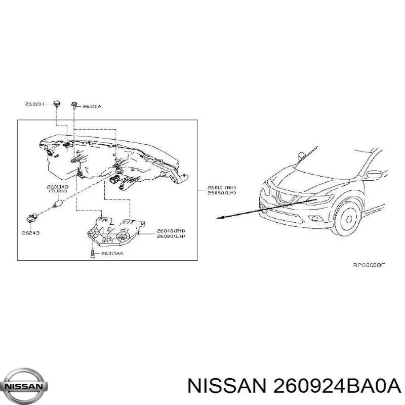 260924BA0A Nissan кронштейн-адаптер кріплення фари передньої, лівою