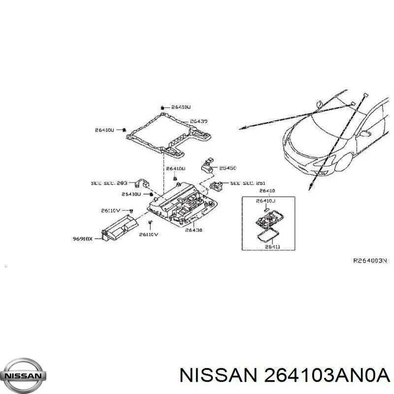 264103AN0A Nissan/Infiniti Плафон освітлення салону/кабіни, задній