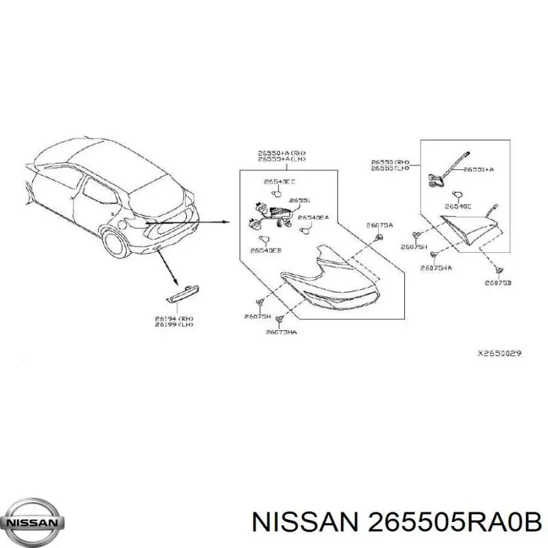 265505RA0B Nissan/Infiniti Ліхтар задній правий, внутрішній