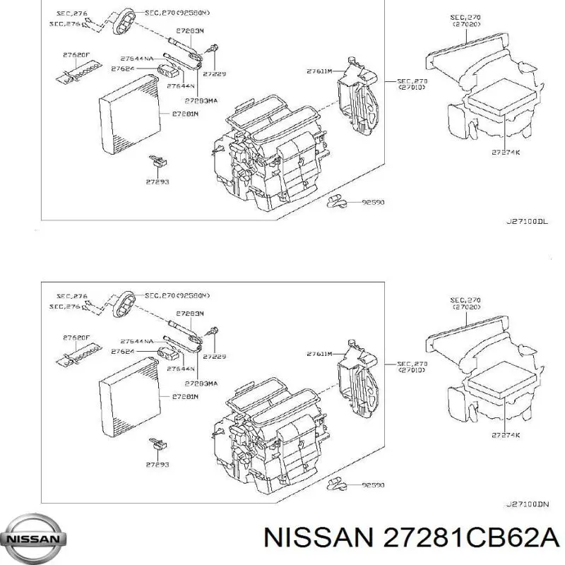 27281CB62A Nissan радіатор кондиціонера салонний, випарник