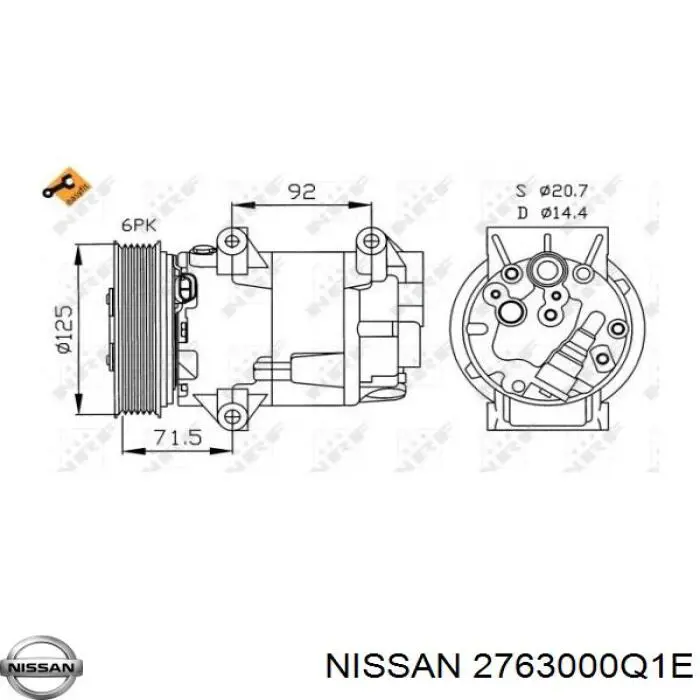 Компресор кондиціонера 2763000Q1E Nissan