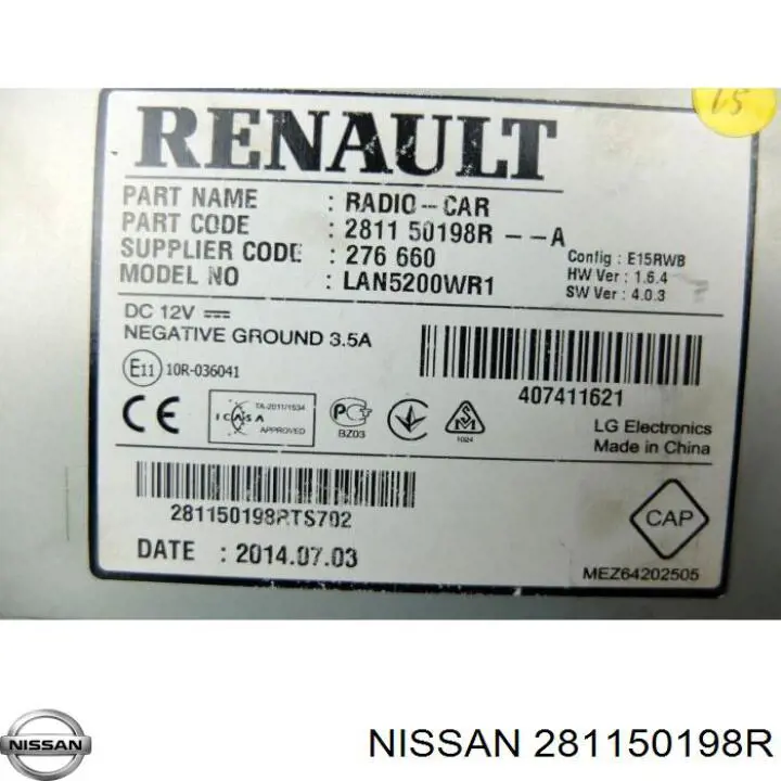 281150198R Nissan/Infiniti Магнітола (радіо AM/FM)