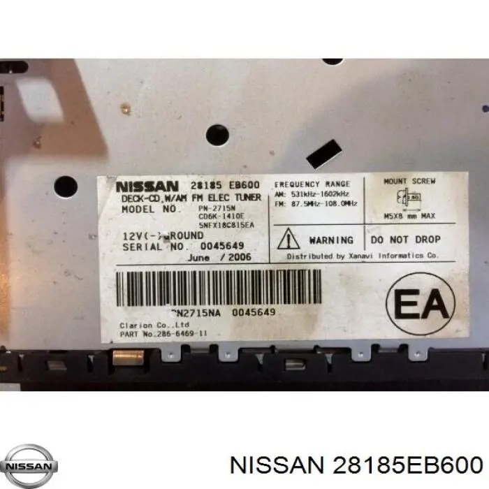 Магнітола (радіо AM/FM) Nissan/Infiniti 28185EB600 ціна, від 37.97 USD