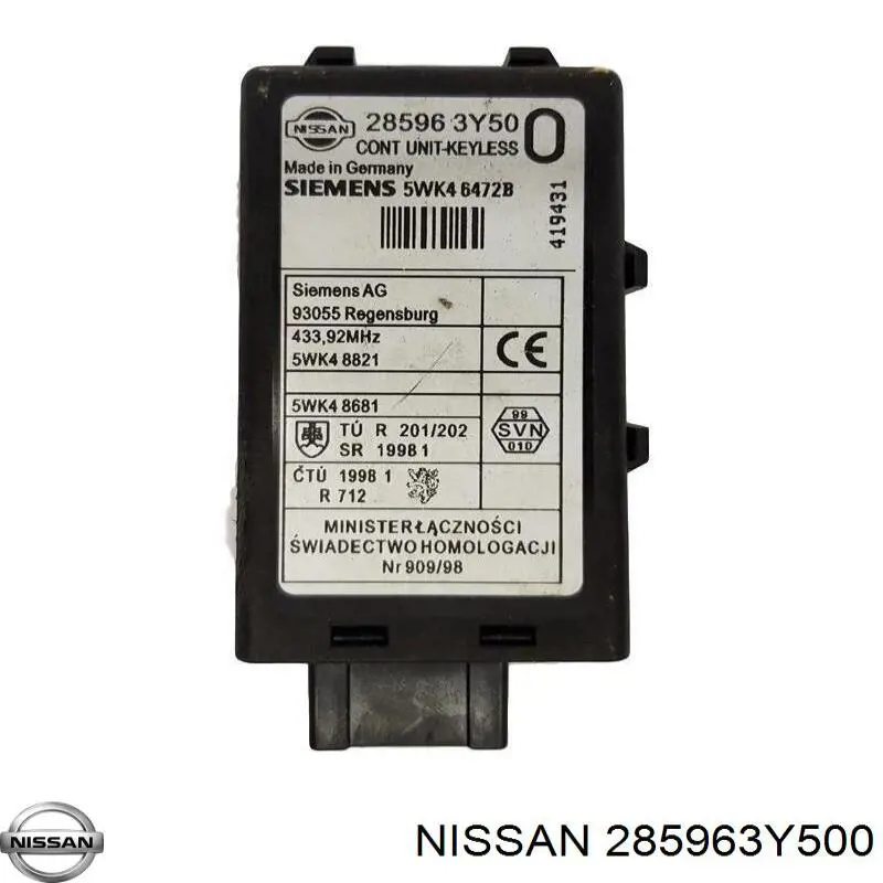 Купити 285963Y500 Nissan/Infiniti Датчик безключового доступу дверей (приймач ключа)