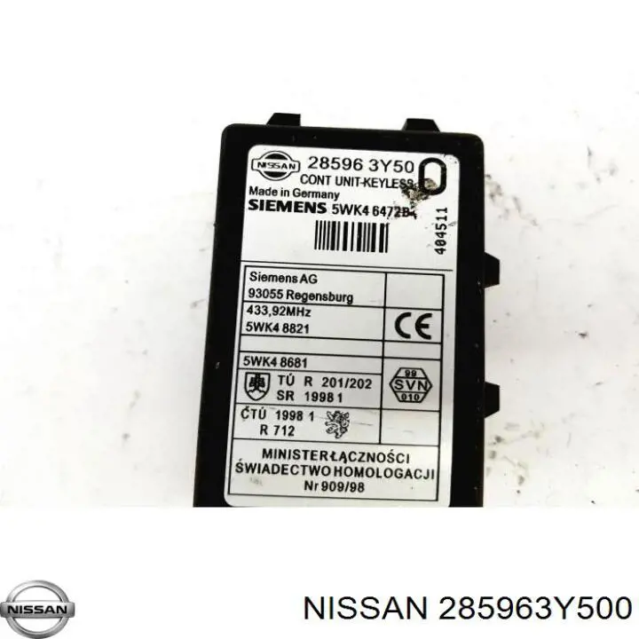 285963Y500 Nissan датчик безключового доступу дверей (приймач ключа)