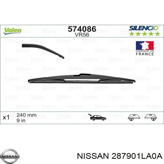 287901LA0A Nissan щітка-двірник заднього скла
